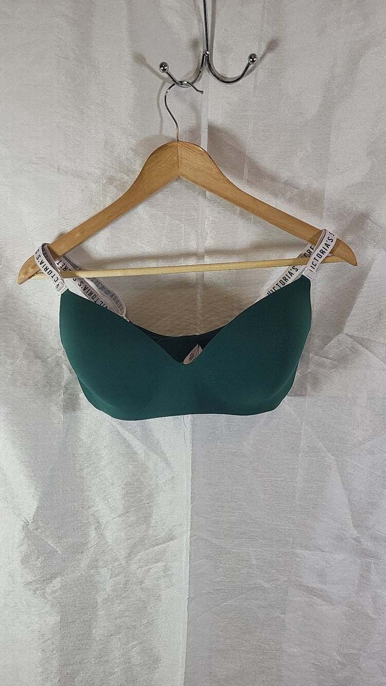 Victoria's Secret 36D Dark Green Logo Strap T-Shirt Lightly Lined Wireless Bra